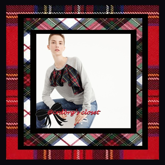 NWT, JCrew Tartan Ruffle Sweatshirt - Picture 2 of 3